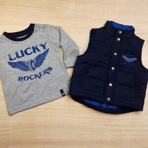 Lucky Brand Toddler Boys Puffer Vest And Long Sleeve Shirt 12 Months